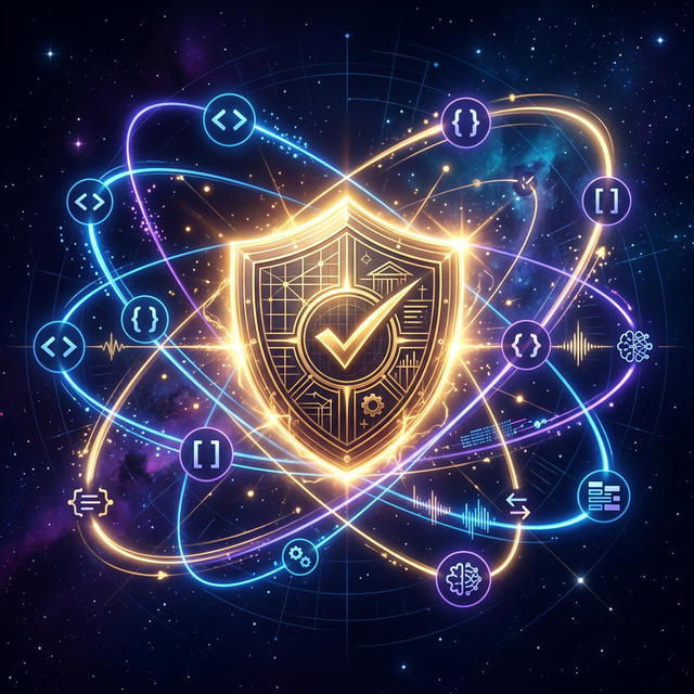 AI coding tools orbiting around a verified architecture shield