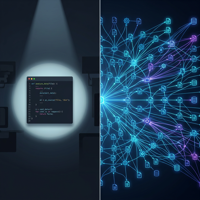 Narrow single-file context versus full architectural awareness with UpperSpace